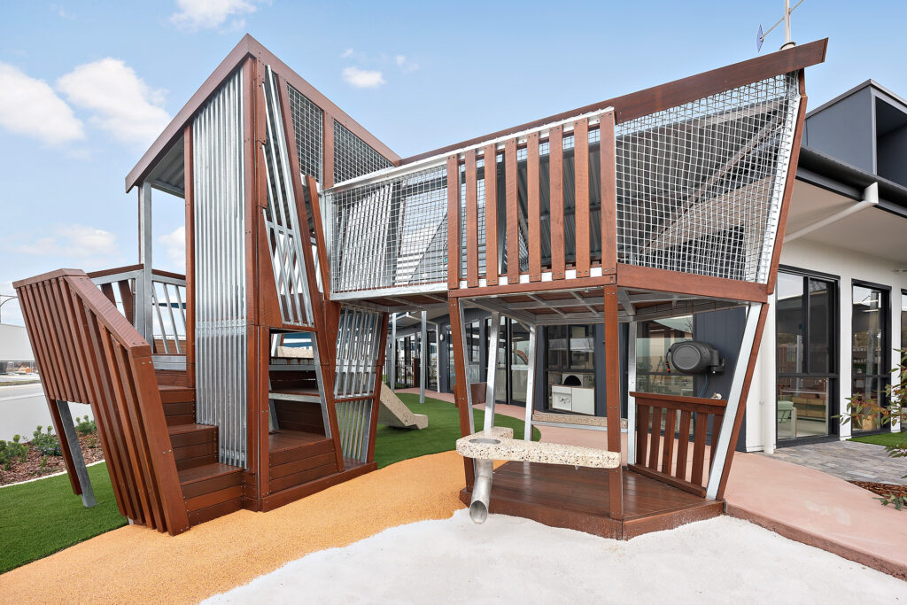 A Beautiful wooden playing structure of Nido Treeby South childcare centre