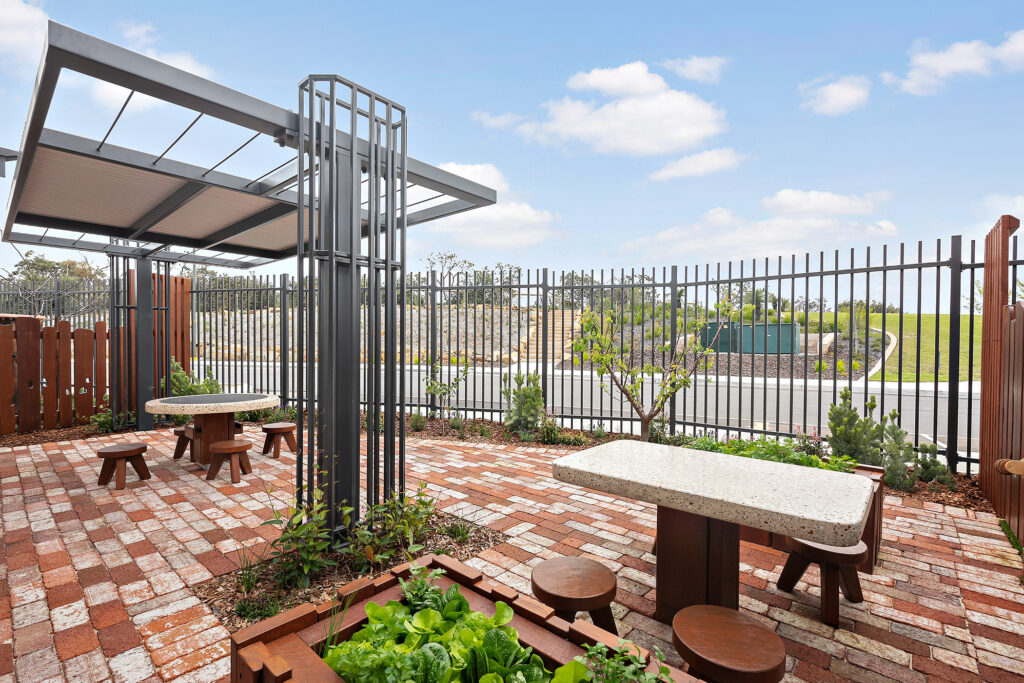 Outdoor sitting area of Nido Treeby South childcare centre